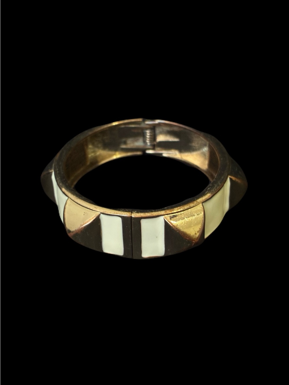 Gold-Tone and White Enamel Hinged Bangle Bracelet